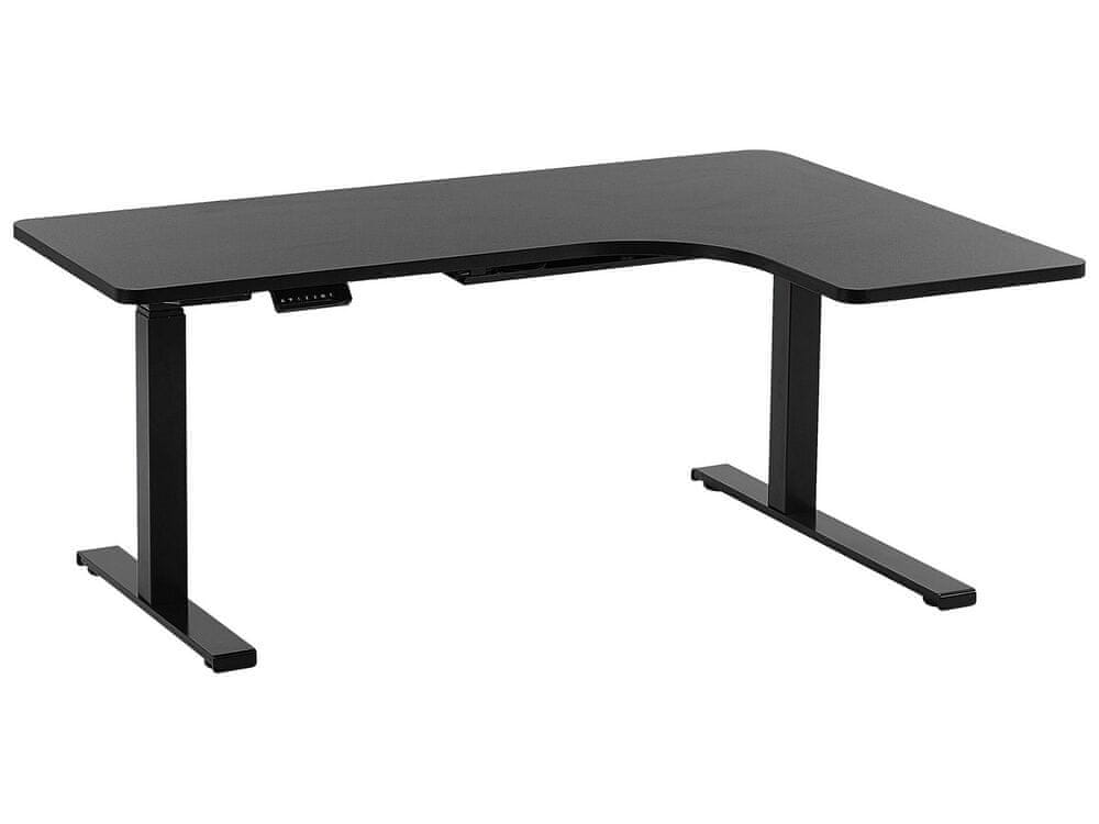 Beliani Rohový písací stôl elektricky nastaviteľný pravostranný 160 x 110 cm čierny DESTIN II